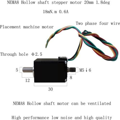 20mm Hollow Double-Shaft Stepping Motor 20mm*30mm 1.8° 2-phase 20mm*42mm NEMA8 Placement Machine Stepper Motor