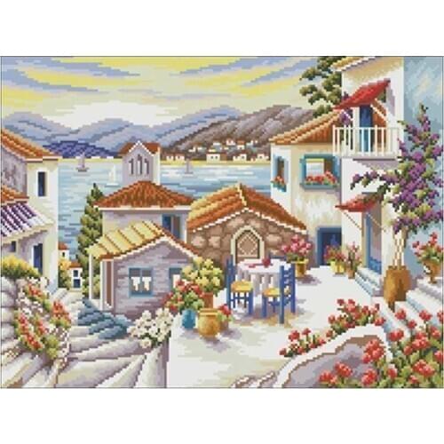 Terrace in front of the villa Counted Cross Stitch 11CT 14CT 18CT DIY Cross Stitch Kits Embroidery Needlework Sets home decor