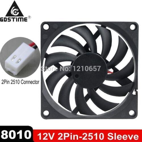 Gdstime 80mm DC 12V 2Pin 2510 Connector 8010 8CM Brushless Cooling Fan 80x80x10mm for Computer Case CPU Cooler Radiator