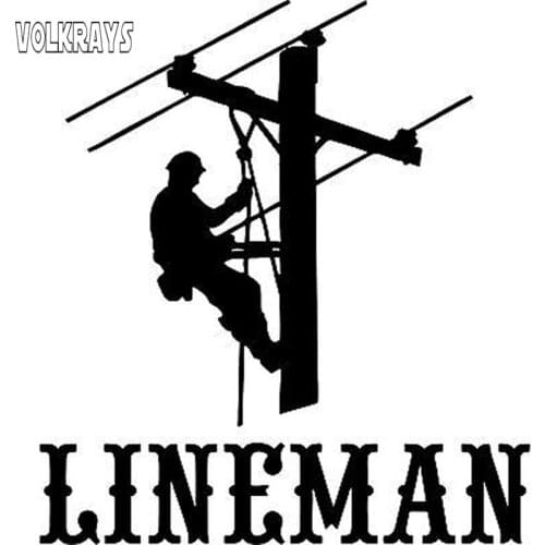 Volkrays Creative Car Sticker Fun Lineman Electrician Power Woker Man Decor Accessories Vinyl Decal Black/Silver,14cm*13cm
