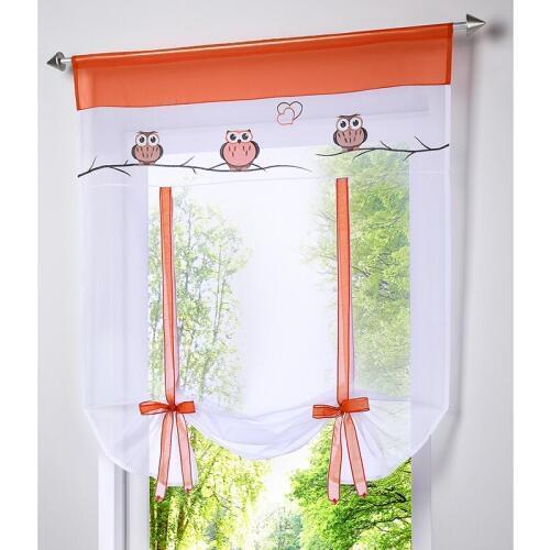 1PC Cartoon Embroidered Cute Owl Roman Short Curtain Home Lifting Curtains For Living Room Balcony Voile Blinds Panel Read Made