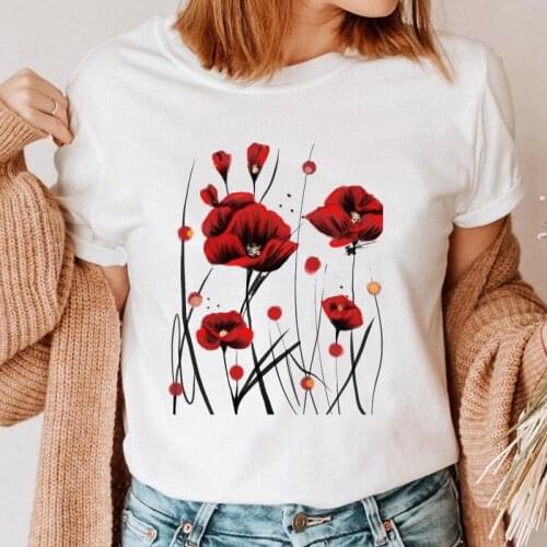 Women Graphic Flower Trend Lovely Cute Top Print Clothing 90s T Shirt Female Tee Ladies Fashion Short Sleeve Cartoon T-shirt