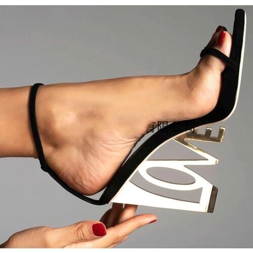 Womens Peep Toe Suede Leather Pumps Strange Irregular LOVE Hollow Words High Heel Sexy Shoes Party Plus Size 34-43 Black New