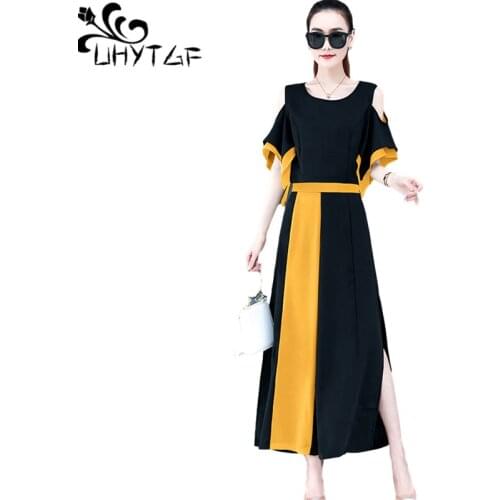 UHYTGF Womens Tracksuit Fashion Wide-Leg Pants Off Strapless Summer Two-Piece Sets Pullover Stitching Elegant Female Suit 1488