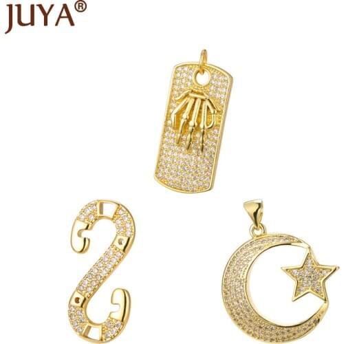 Gold Plate Inlaid Zircon Charms Pendants For Necklace Making Accessories Fashion Handmade Jewelry Finding Supplies