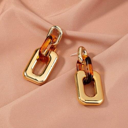 2021 Korean Fashion Jewelry New Trend Gold Plated Metal Square Resin Earrings Unusual Piercing Stud Earrings For Women Gifts