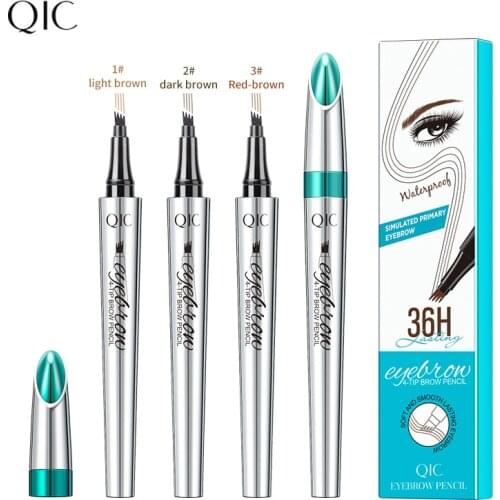 4 Points Eyebrow Pen 3 Colors Liquid Brow Pencil Dark Brown Microblading Eyebrow Pencil Waterproof Eyebrow Tattoo Pen Cosmetics