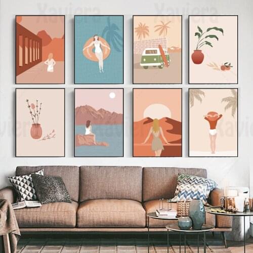 Abstract Girl Travel Life Art Posters and Prints Nordic Landscape Silhouette Canvas Painting Modern Aesthetic Room Decoration