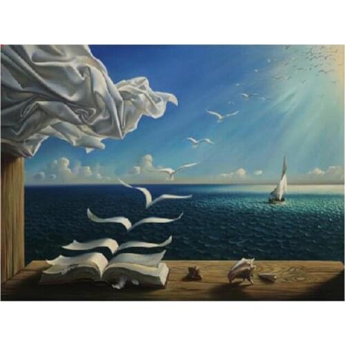 Diy Diamond Painting Embroidery Mosaic 5d Needlework cross stitch Salvador Dali Art The waves book sailboat Full Square Round