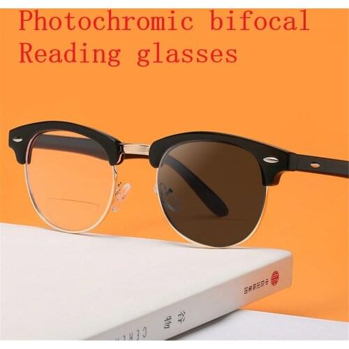 Bifocal Photochromic Reading Glasses TR90 Ultralight Multifocal Square Presbyopic Eyeglasses Eyewear With 0to+4.0 Unisex NX
