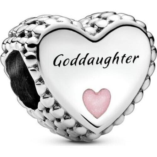 Authentic 925 Sterling Silver Bead Goddaughter Heart Charm Fit Fashion Women Pandora Bracelet Bangle Gift DIY Jewelry