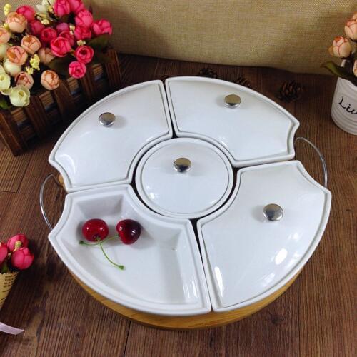 Ceramic Divisions Dining Dish Set Decorative Porcelain Candy Box Bamboo Tableware Snack Tray Kitchenware Utensil Gift Furnishing