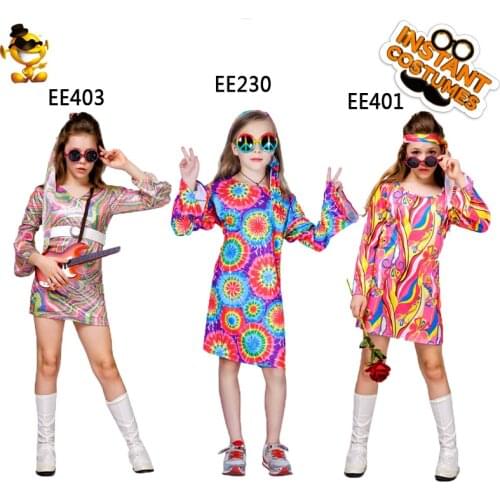 70s 80s Hippie Cosplay Costumes Kids Halloween Costumes for Girls Fancy Dress Girl Hippies Dress Costume