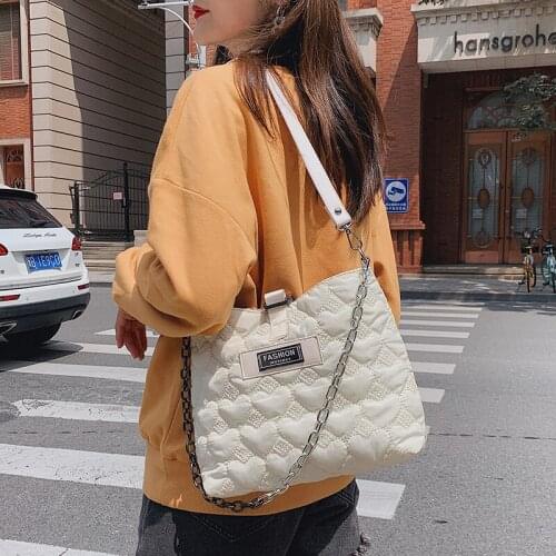 Designer Chain Ruched Lady Crossbody Bag Nylon Padded Large Tote Shopper Purses 2022 Casual Quilted Canvas Women Shoulder Bags