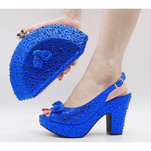 Doershow New Ladies Italian Shoes and Bag Set blue African Shoes and Matching Bags Italian Nigerian Shoes and Bag! SKV1-10