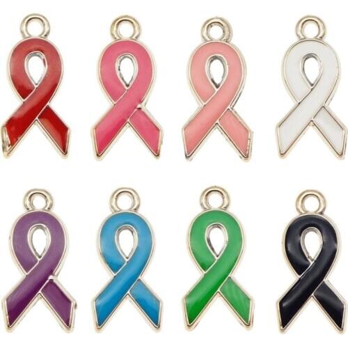 Julie Wang 10PCS Plastic Breast Cancer Awareness Ribbon Charms Random Color Pendants Bracelet Jewelry Making Accessory