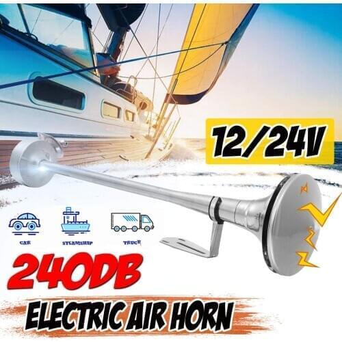 12V/24V Electric Air Horn 240dB 54cm/64cm Super Loud Single Trumpet Compressor Universal for Car Truck Van Bus Lorry Boat SUV RV