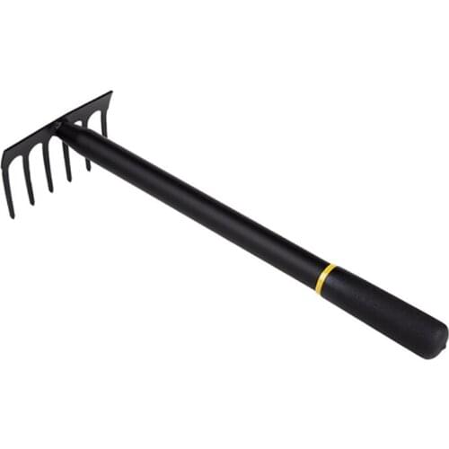 Garden 6 Tines Rake Comfortable Grip Durable Garden Tool Manganese Steel Rake Black Small Tiller Tools