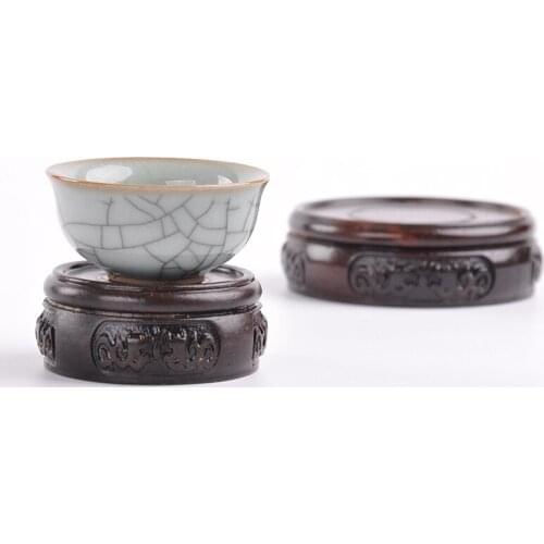 Ebony wood carving handicraft ornament base solid wood round vase flowerpot Buddha statue strange stone teapot base wooden base