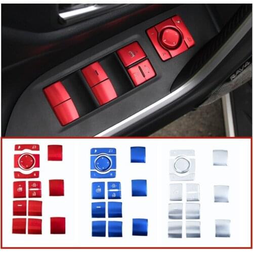 14 PCS Aluminum Alloy Car Window Glass Lift Button Sequin Cover Trim Sticker For Toyota RAV 4 2019 2020 Accessories