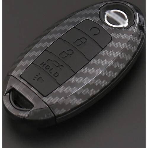 ABS Carbon Fiber Shell+Silicone Cover Remote Key Holder Fob Case&KeyChain For Nissan Patrol 2018