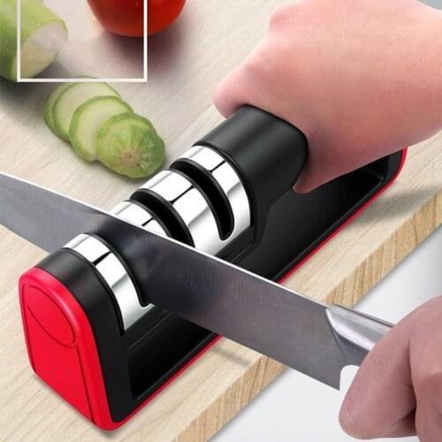 KitchenStainless Steel Knife Sharpener For Straight Serrated Knives Sharpens Scissors 3 Stages Kitchen Gadget Tools