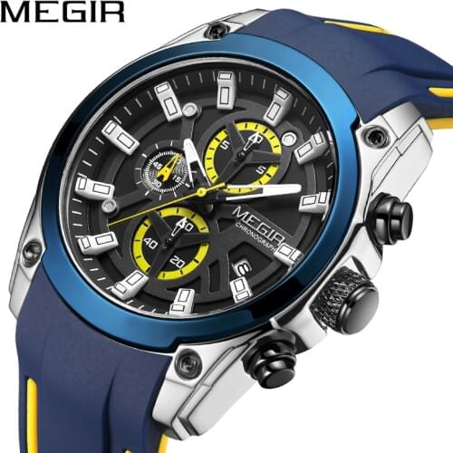 MEGIR 2020 Blue Sport Watches for Men Top Brand Luxury Chronograph Man Watch Military Quartz Clocks Luminous Relogio Masculino