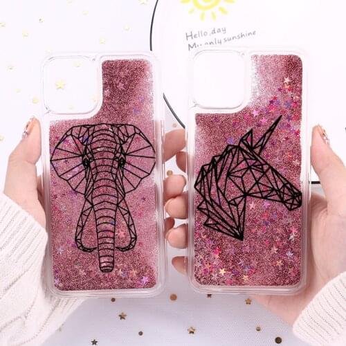 Cute Animals Cat Deer Unicorn For iphone 11 12 Mini Pro max 7 8plus X XR XS Max Back Cover Fashion Liquid quicksand Soft Capa