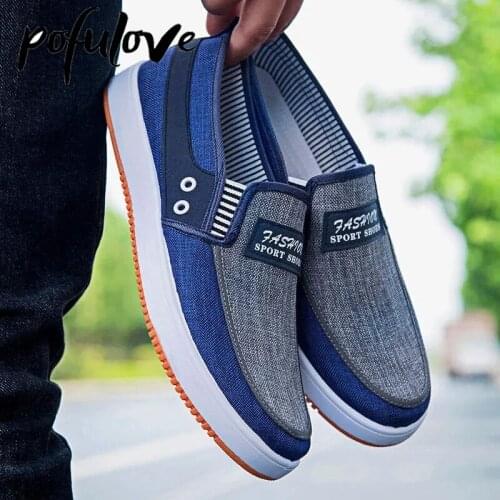 Pofulove Men Canvas Shoes Casual Slip on Loafers Spring Summer Hemp Flat Fashion Design Breathable Shoes Cloth Walking Zapatos