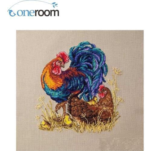 Top Quality Lovely Cute Counted Cross Stitch Kit Rooster and Hen Chicken Family Chick Animal Cock