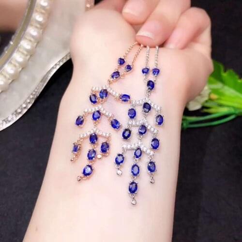 Natural And Real Sapphire pendant Necklace Free shipping Natural real sapphire 925 sterling silver Pandant