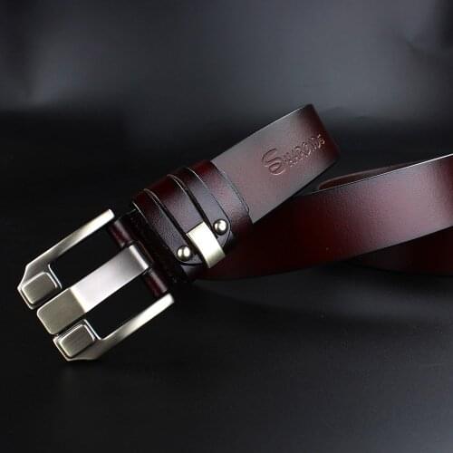Genuine leather belt male 130cm reversible buckle maroon business dress belts for man Metal belt luxury brand automatic buckle