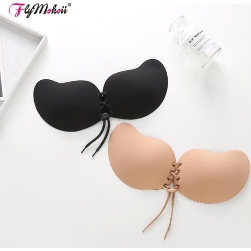 Solid Women Strapless Front Closure Bandage Self Adhesive Bra Push Up Invisible Stick Gel Silicone Bra Backless Wire Free Bra