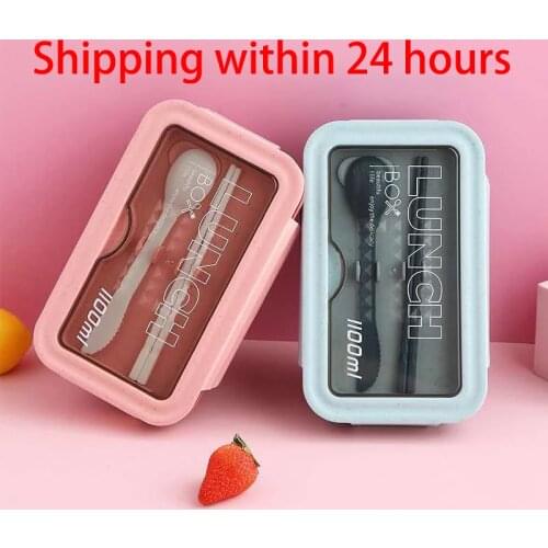 Lunch Box Wheat Straw Bento Box With Chopsticks Spoon Food Keep fresh Storage Container Japanese Style Kids Lunch Box For School