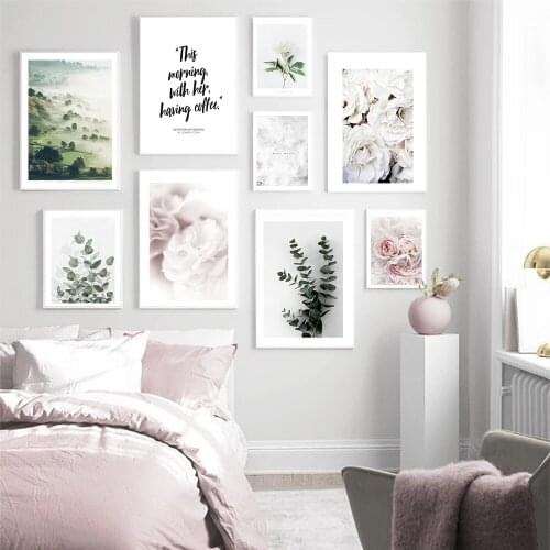 Scandinavian Peony Flower Canvas Poster Nature Nordic Landscape Wall Art Print Painting Decorative Picture Living Room Home Deco