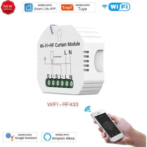 Tuya App WiFi+RF433 Smart Curtain Switch DIY Module for 4 Wire Curtain Motor,Wireless Remote Control Work with Alexa Google Home
