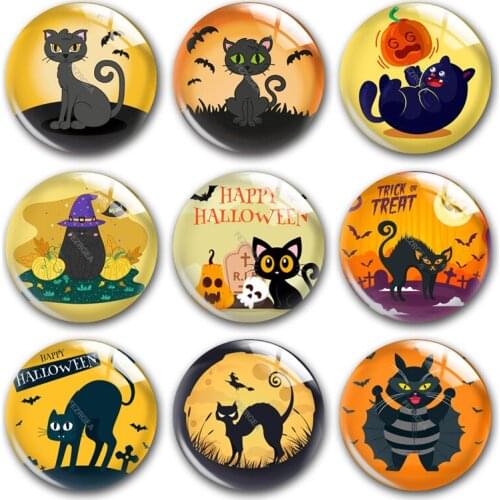 Handmade Halloween party cat bat net Round photo glass cabochons demo flat back DIY collier jewlery Making findings accessory