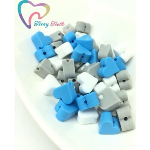 Teeny Teeth 30 PCS Boys Colors Heart Shaped Silicone Beads Food Grade Baby Teething Pendant Cute Heart Beads For DIY Necklace