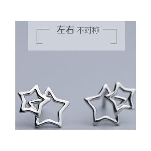Cute Hollow Double Five-pointed Star Simple Temperament 925 Sterling Silver Piercing Stud Earrings For Women Wholesale SE168