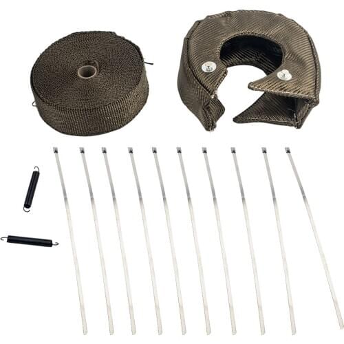 T4 Titanium Turbo Heat Shield Blanket Cover + 2" Exhaust Header Wrap Tape W/Ties