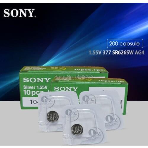 200PCS SONY Single grain packing AG4 LR626 626A 377A 1.55V Watch Accessories Button Cell Coin 377 Watch Battery MADE IN JAPAN