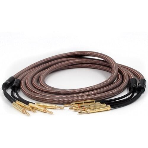 High Quality Pair hifi Accuphase OCC pure copper cable audio speaker cable wire with Gold plated banana plug