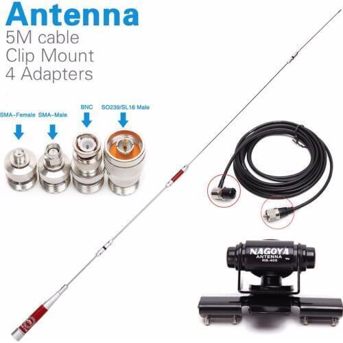 Harvest HAR-770 Dual Band Antenna+Clip Mnout +SMA-F/SMA-M/BNC/SL16 4 Adapters for Yaesu Baofeng UV-5R Walkie Talkie Mobile Radio