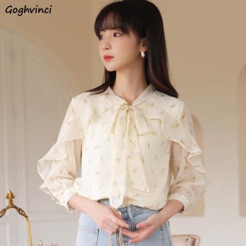 Blouses Women Retro Bow Loose Chiffon Summer Lightweight All-match Breathable Casual Clothing College Harajuku Fashion Classic