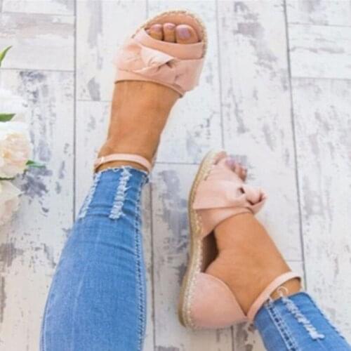 2021 Women Ankle Strap Bow Weave Sandals Female Buckle Outside Open Toe Shoes Womens Casual Summer Beach Footwear Plus Size