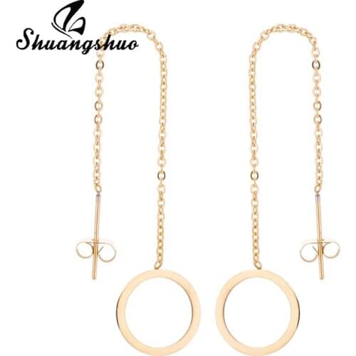 Shuangshuo Circle Tassel Earrings For Women Long Chain Gold Stud Earrings Fashion Ear Jewelry Round Earring brincos Gifts