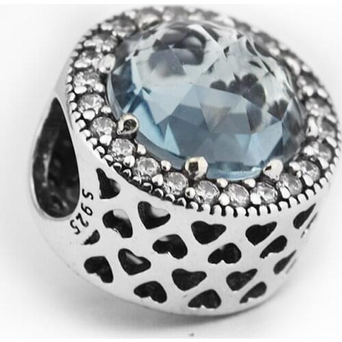 Glacier Blue Crystals Radiant Hearts Charm Sterling Silver 925 Beads for Jewelry Making DIY Gift Fit Bracelets Necklace 02573