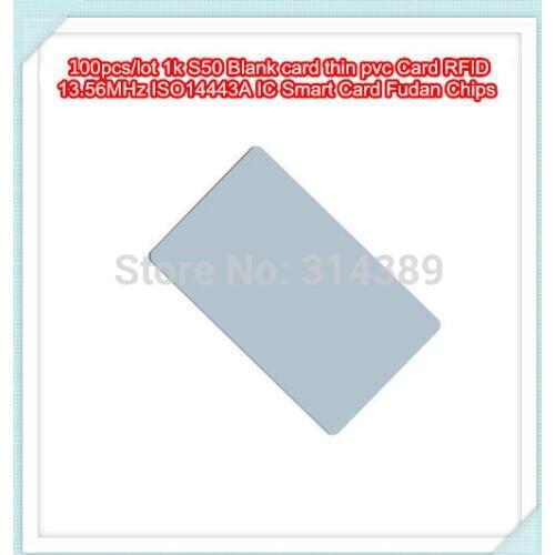 100pcs/lot 1k S50 Blank card thin pvc Card RFID 13.56MHz ISO14443A IC Smart Card Waterproof