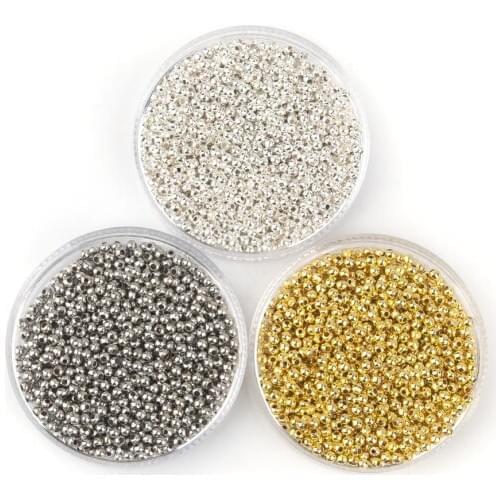 2000 PCs Doreen Box Smooth Ball Spacer Beads Alloy Gold Silver Color 2.4mm Bead For DIY Jewelry Making Accessories Wholesale