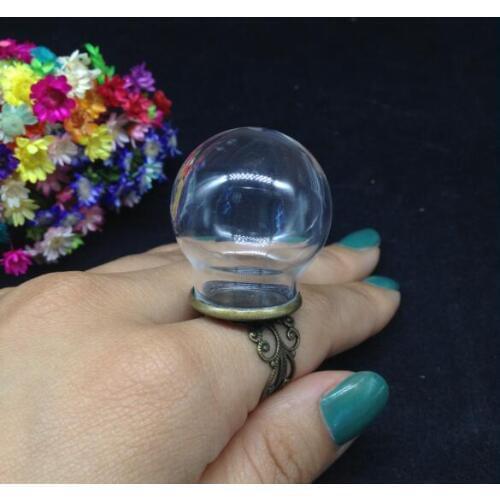 50sets/lot 30*20mm clear glass globe ring flower tray finding glass global set glass vial diy rings glass cover jewelry findings